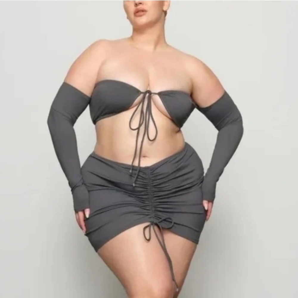 Skims Recycled Gunmetal Swim Long Sleeve Bikini Top